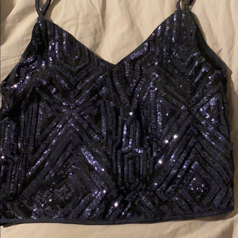 Navy sequin strap top